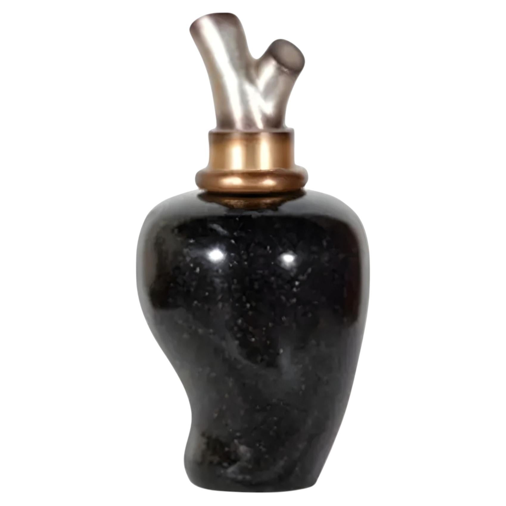 Contemporary Ebony & Silver Glass Jar with Lid, Modern Storage For Sale