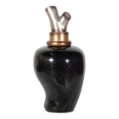Contemporary Ebony & Silver Glass Jar with Lid, Modern Storage
