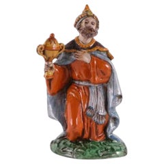 Italian Hand-Painted Ceramic Kneeling Male Figurine Sculpture