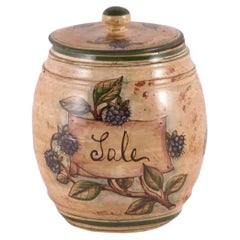Italian Hand-Painted Ceramic Canister, Blueberry Motif, 1990