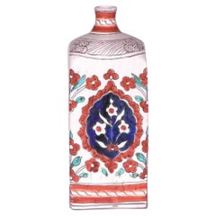 Italian Hand-Painted Ceramic Bottle, Vintage 1990s, Glossy Blue Finish