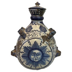Italian Hand-Painted Ceramic Lidded Jar, Distressed Ivory, 1990s