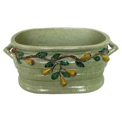 Vaso da fiori in ceramica italiana dipinto a mano con motivo a rami di pero, anni '90