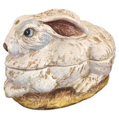 Italian Hand-Painted Ceramic Rabbit Cookie Jar, 1990s, Garden Motif