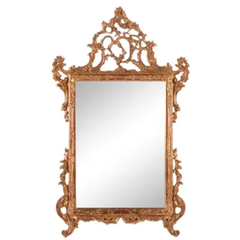 Specchio barocco italiano in legno dorato intagliato a mano con vetro smussato, 1990