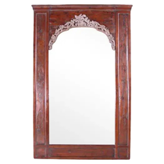 Italian Hand-Carved Floor Mirror in Poplar & Walnut, 1990s
