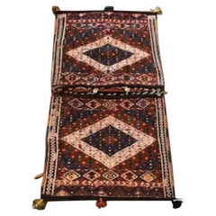 Persian Hamadan Saddle Bag, Handwoven Wool, Geometric Design, 1980s