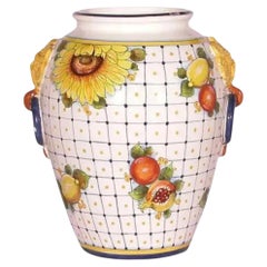 Vintage 1990s Italian Hand-Painted Ceramic Vase in Glossy Yellow