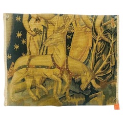 Italian Hand-Woven Wool Tapestry Fragment, Deer Motif, 1990