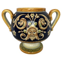 Italian Hand-Painted Ceramic Vase, Two-Handle Design, 1990s