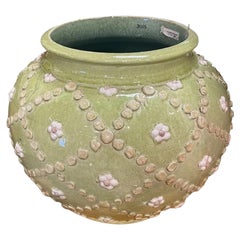 Italian Hand-Painted Green Ceramic Vase, 1990s Decorative Art