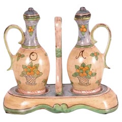 Vintage Italian Hand-Painted Ceramic Oil and Vinegar Set, 1990s