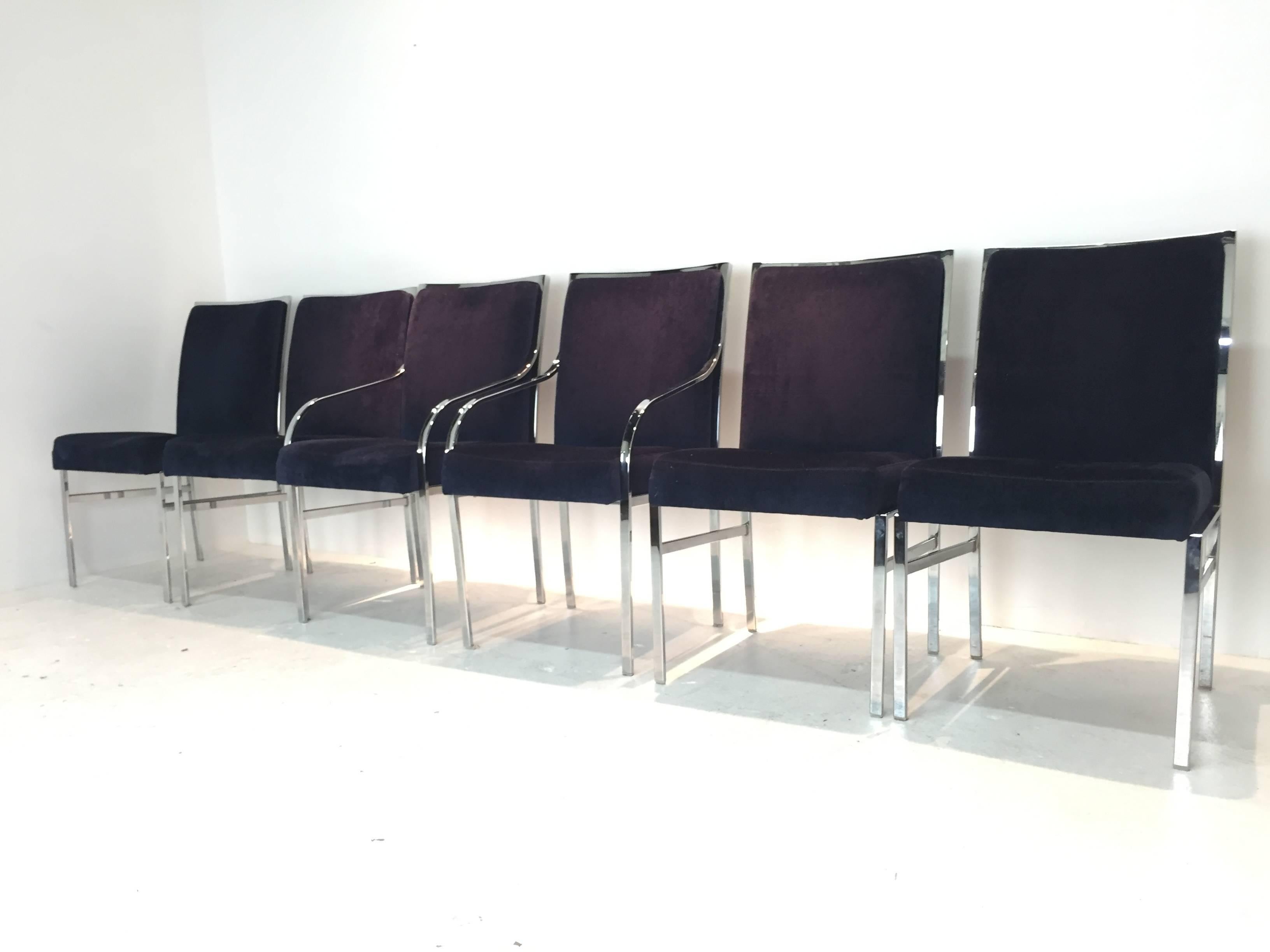 Set of Six Pierre Cardin Dining Chairs in the Style of Milo Baughman 1