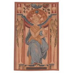 Vintage 1990s Handwoven Wool Tapestry: Seated Female with Chalice