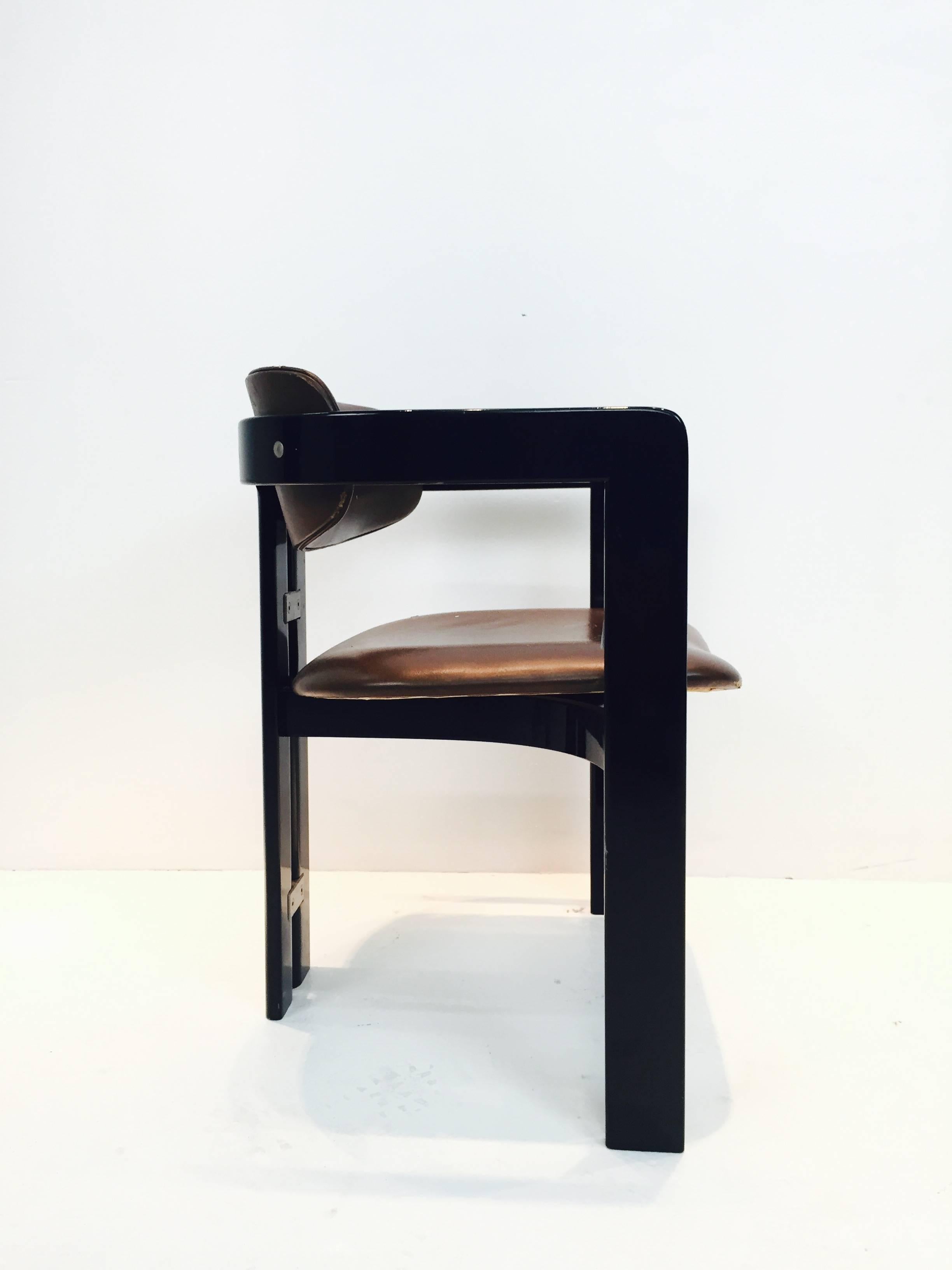 Mid-20th Century Set of Six Black Lacquer Pamplona Chair by Augusto Savini for Pozzi