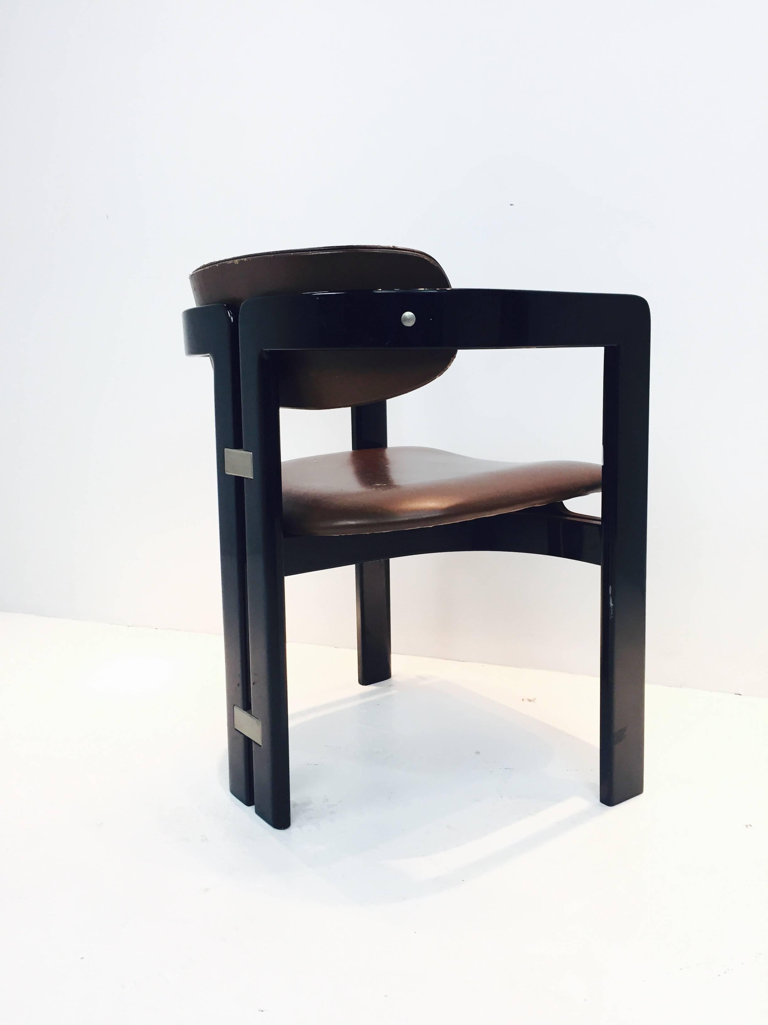 Set of Six Black Lacquer Pamplona Chair by Augusto Savini for Pozzi 1