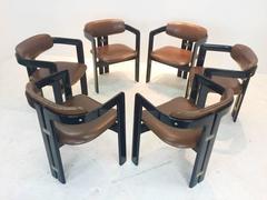 Set of Six Black Lacquer Pamplona Chair by Augusto Savini for Pozzi