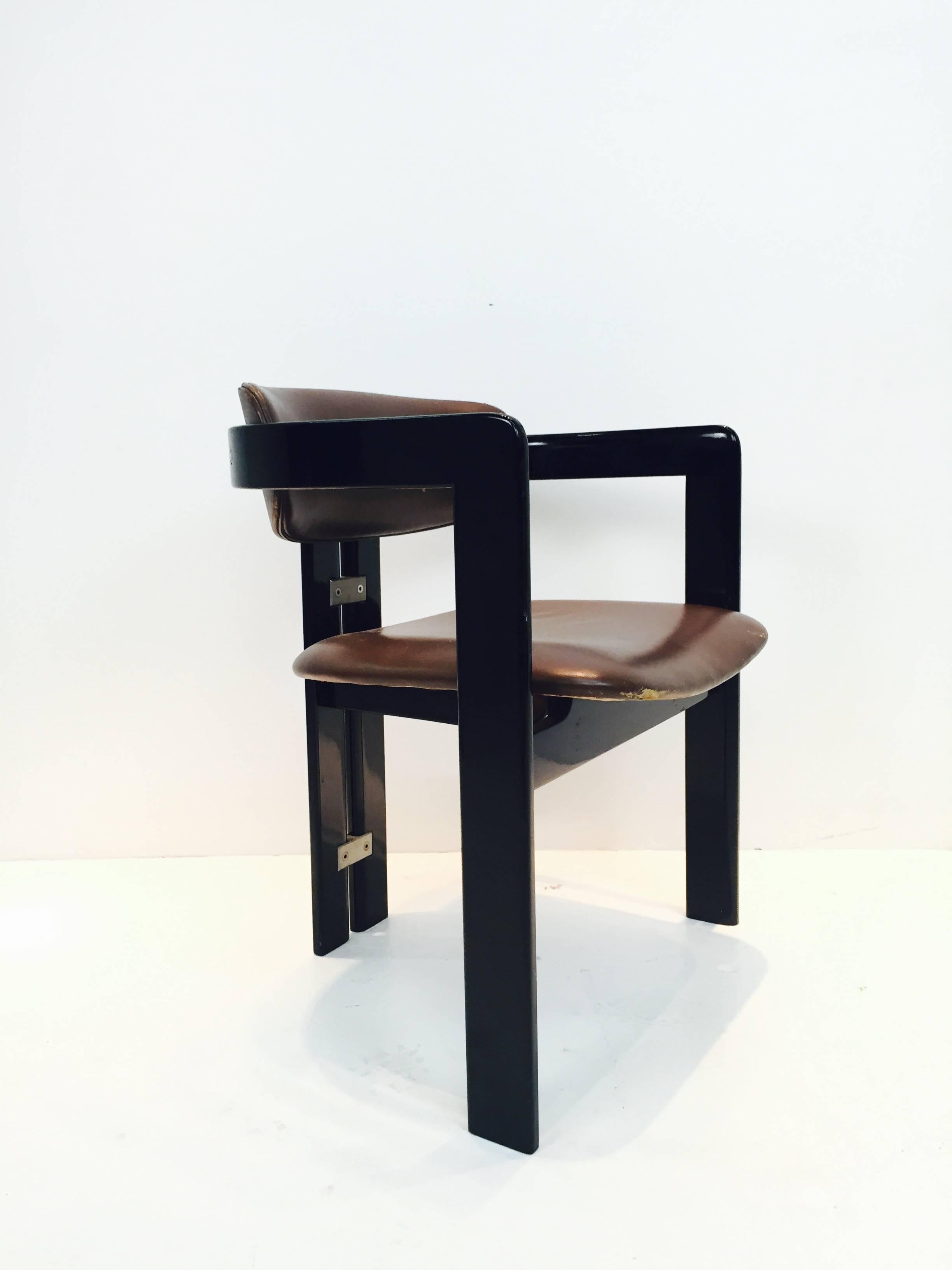 Set of Six Black Lacquer Pamplona Chair by Augusto Savini for Pozzi In Good Condition In Dallas, TX