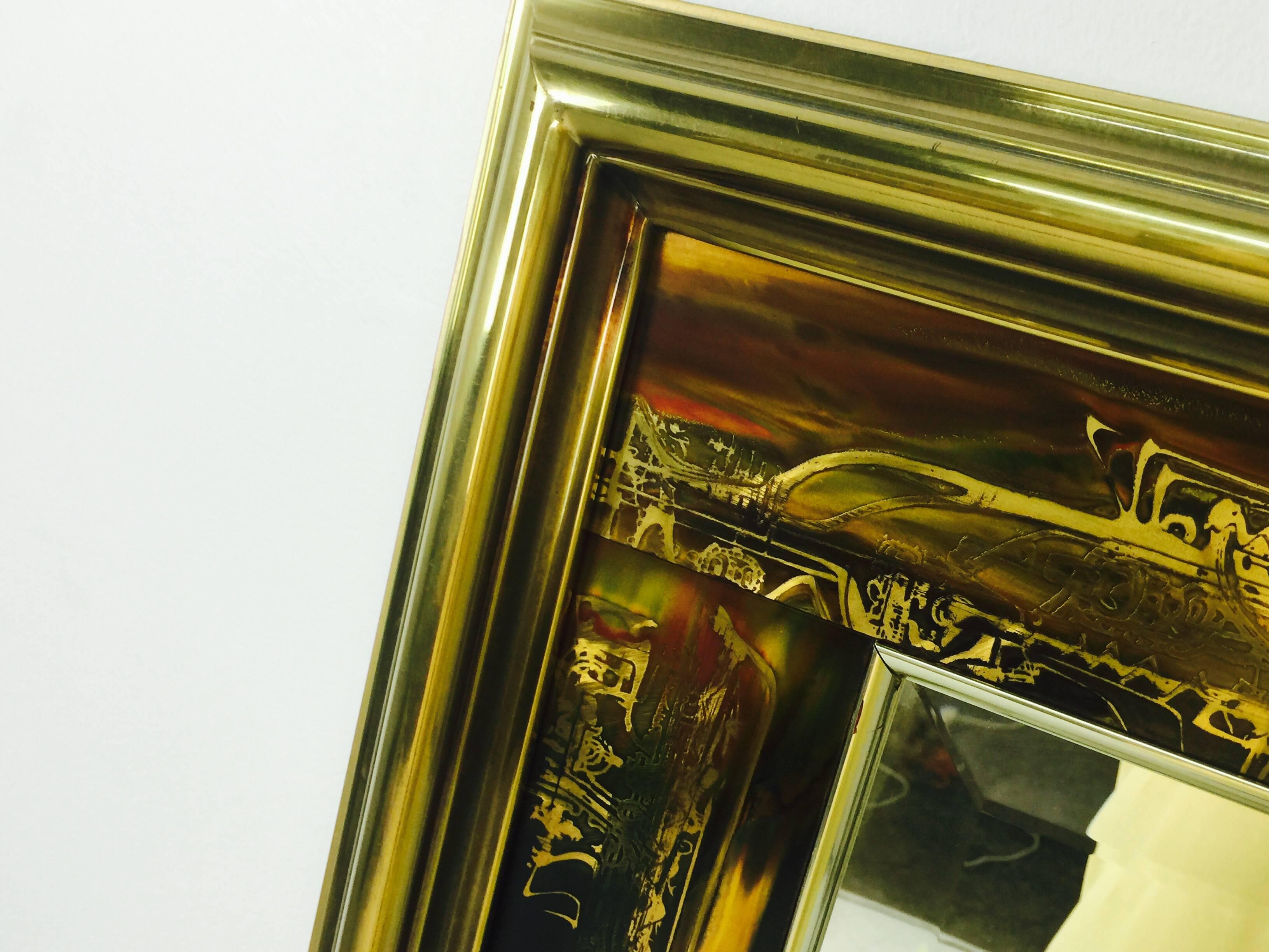 Mid-Century Modern Acid-Etched Frame Beveled Mirror by Bernhard Rohne for Mastercraft