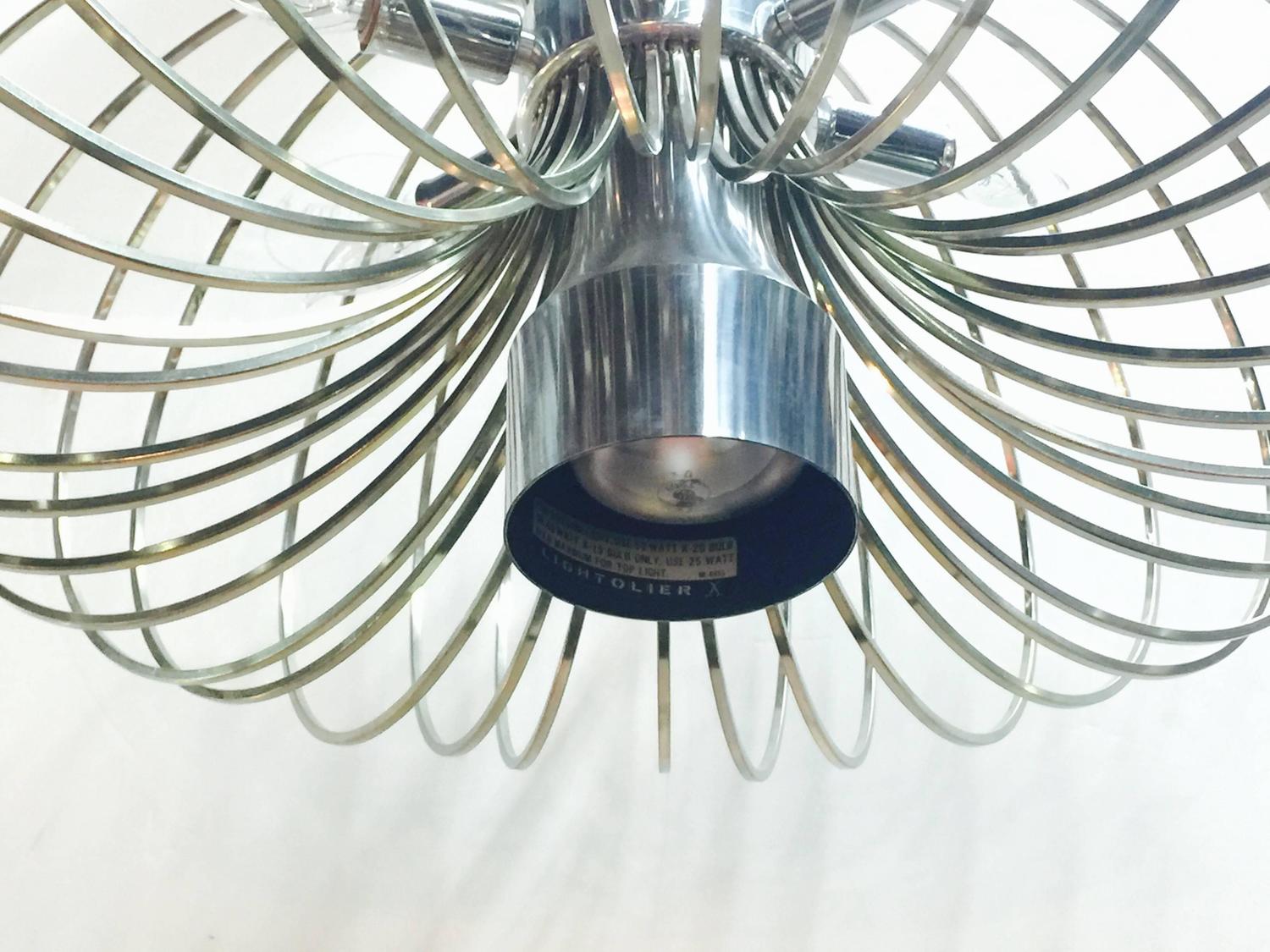 1970s MCM Brass Bird Cage Chandelier by Sciolari with Nickel Accents