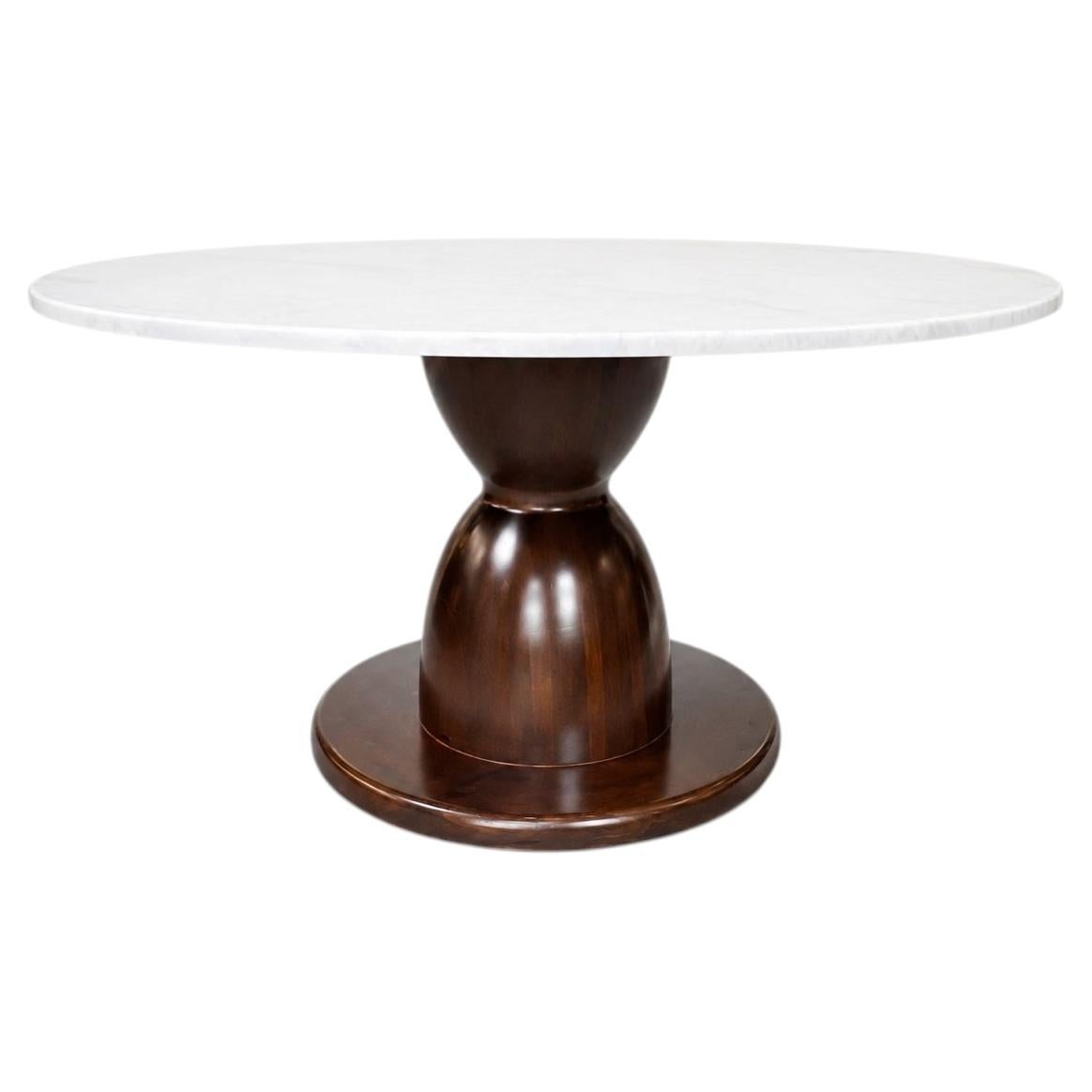 Onyx Top Dining Table with Wood Hourglass Pedestal Base For Sale