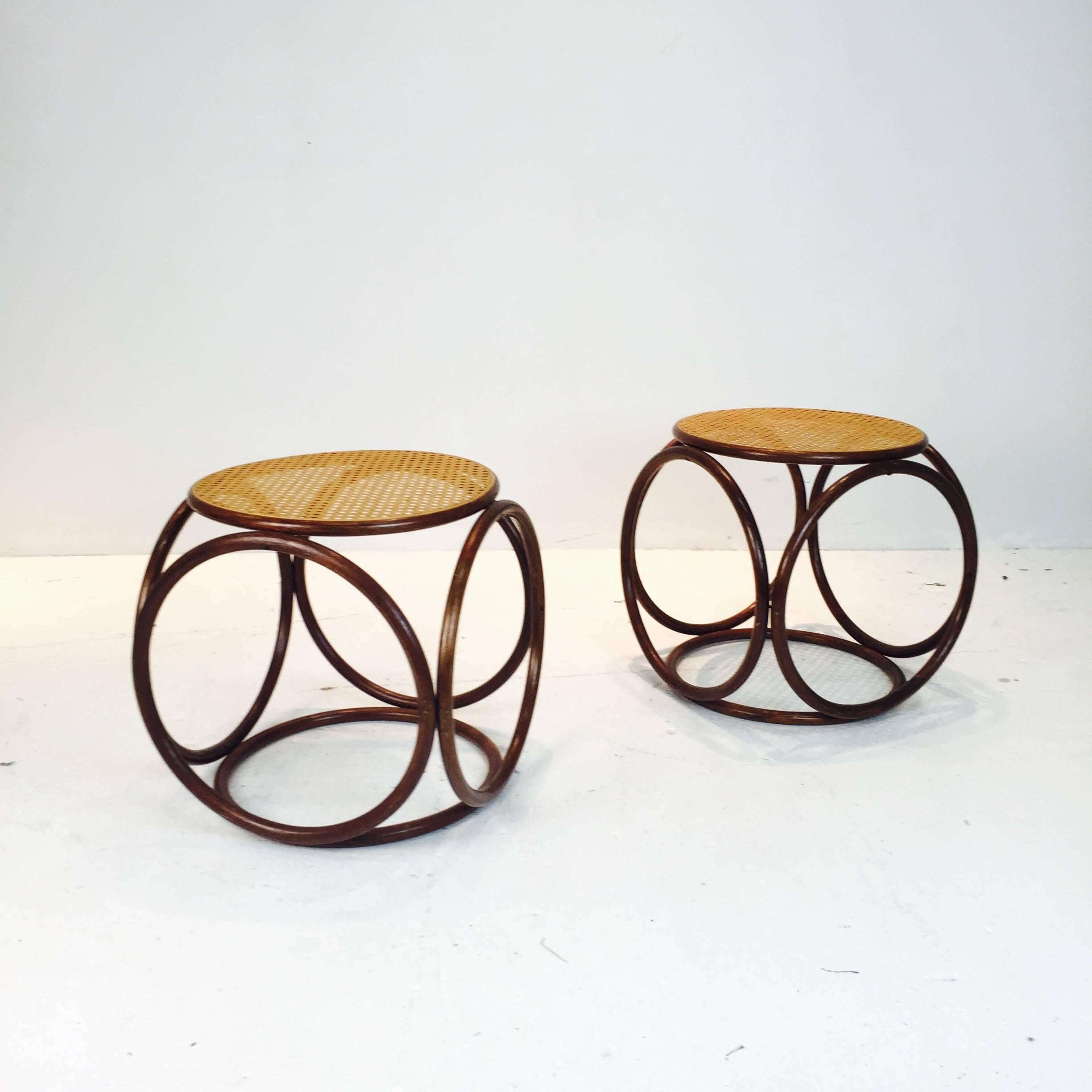 Mid-Century Modern Pair of Bentwood Thonet Stools or Ottomans