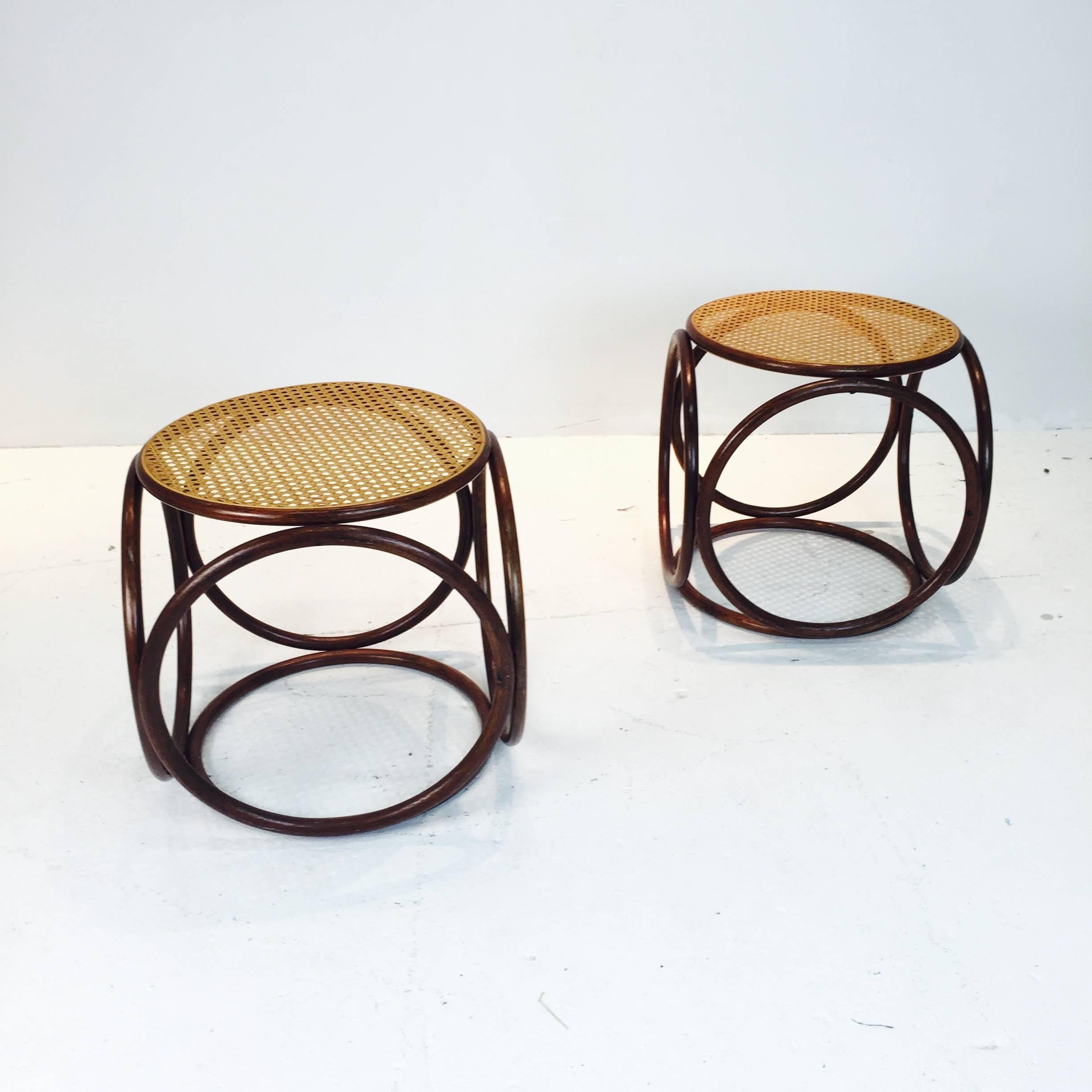 Pair of Bentwood Thonet Stools or Ottomans In Good Condition In Dallas, TX