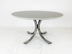 Four-Legged Chrome Base Round Dining Table with White Quartz Top by Borsani