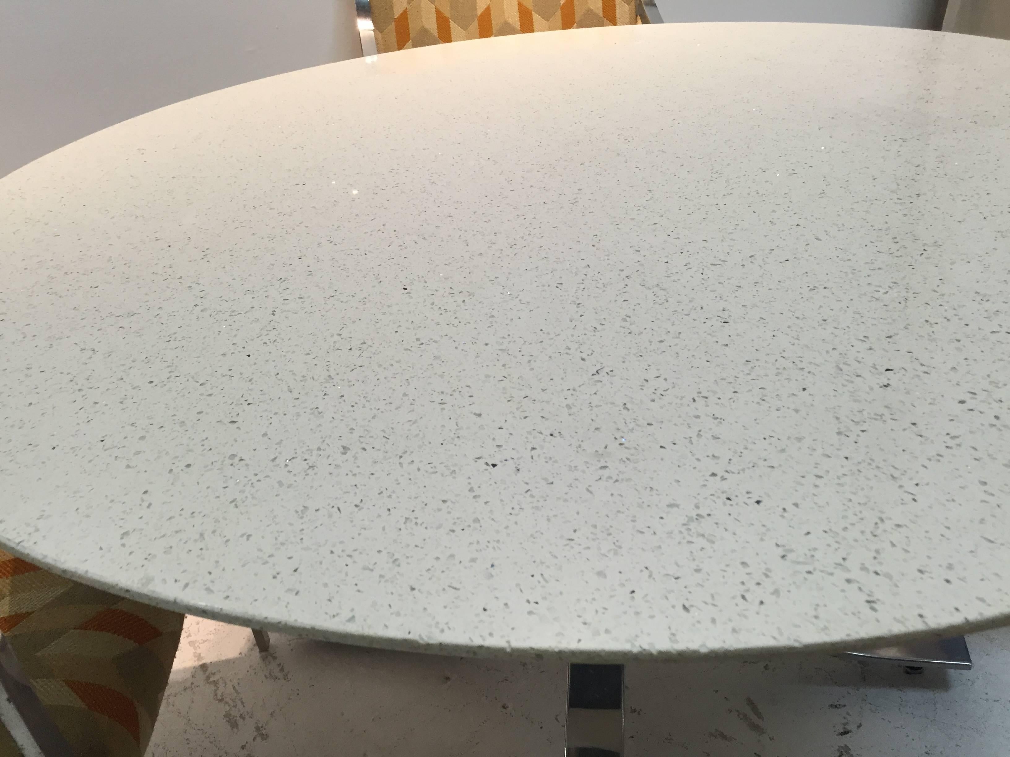 Mid-Century Modern Four-Legged Chrome Base Round Dining Table with White Quartz Top by Borsani