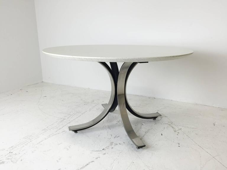 Four Legged Chrome Base Round Dining Table With White Quartz