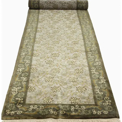 Hand-Knotted Tibetan Style Wool and Silk Runner Rug, 3'×14'