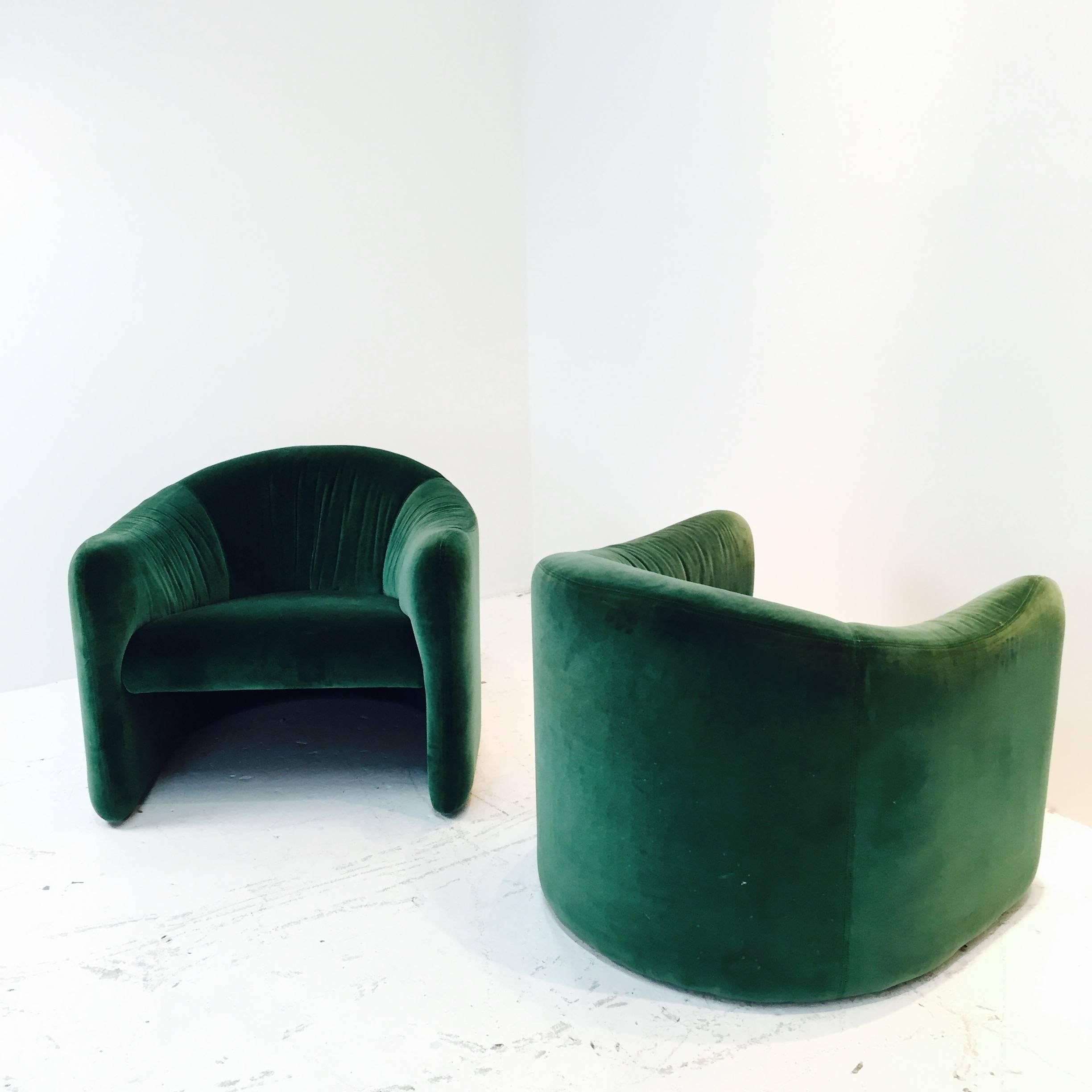 20th Century Pair of Luscious Green Velvet Armchairs by Metro