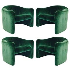 Pair of Luscious Green Velvet Armchairs by Metro