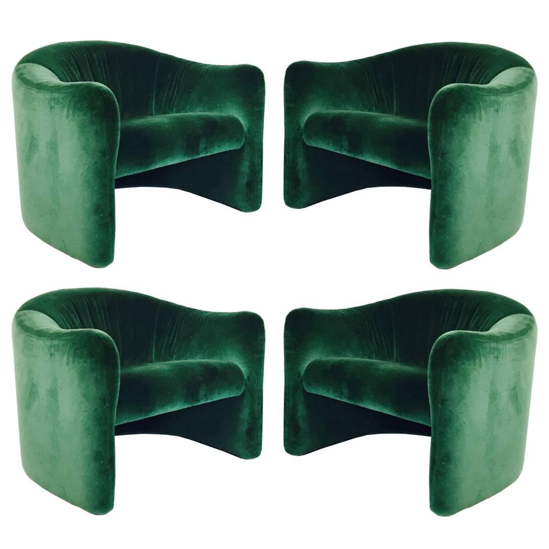 Set of Four Luscious Green Velvet Armchairs by Metro For Sale at 1stdibs