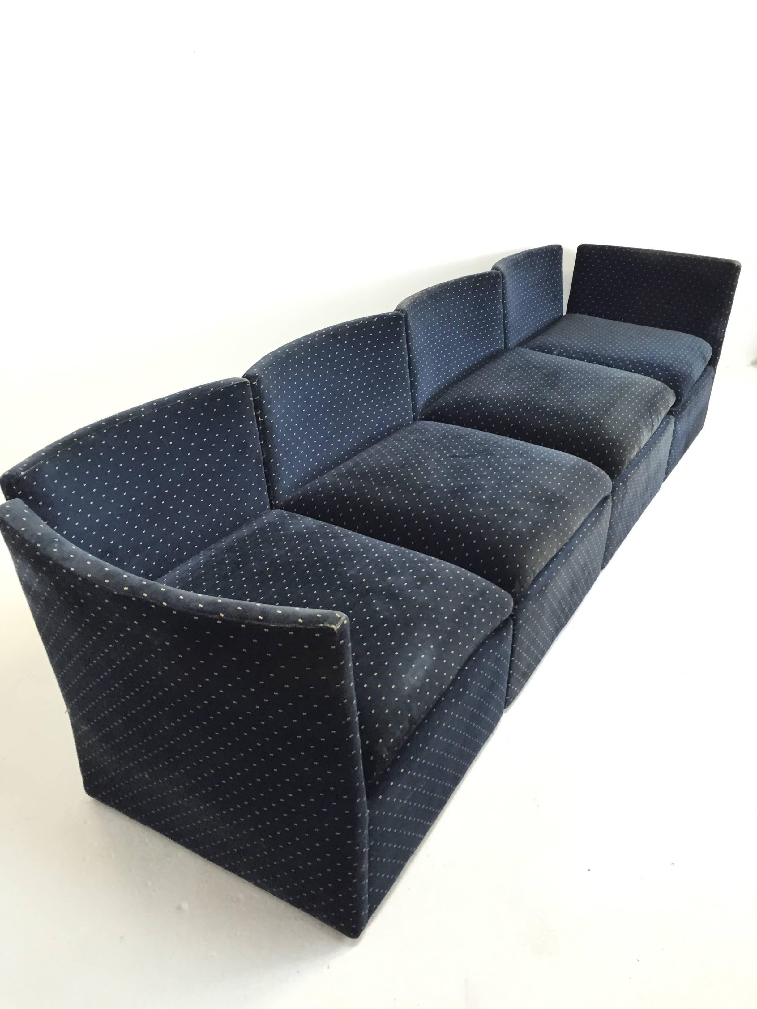 Milo Baughman Blue Modular Sofa In Good Condition In Dallas, TX