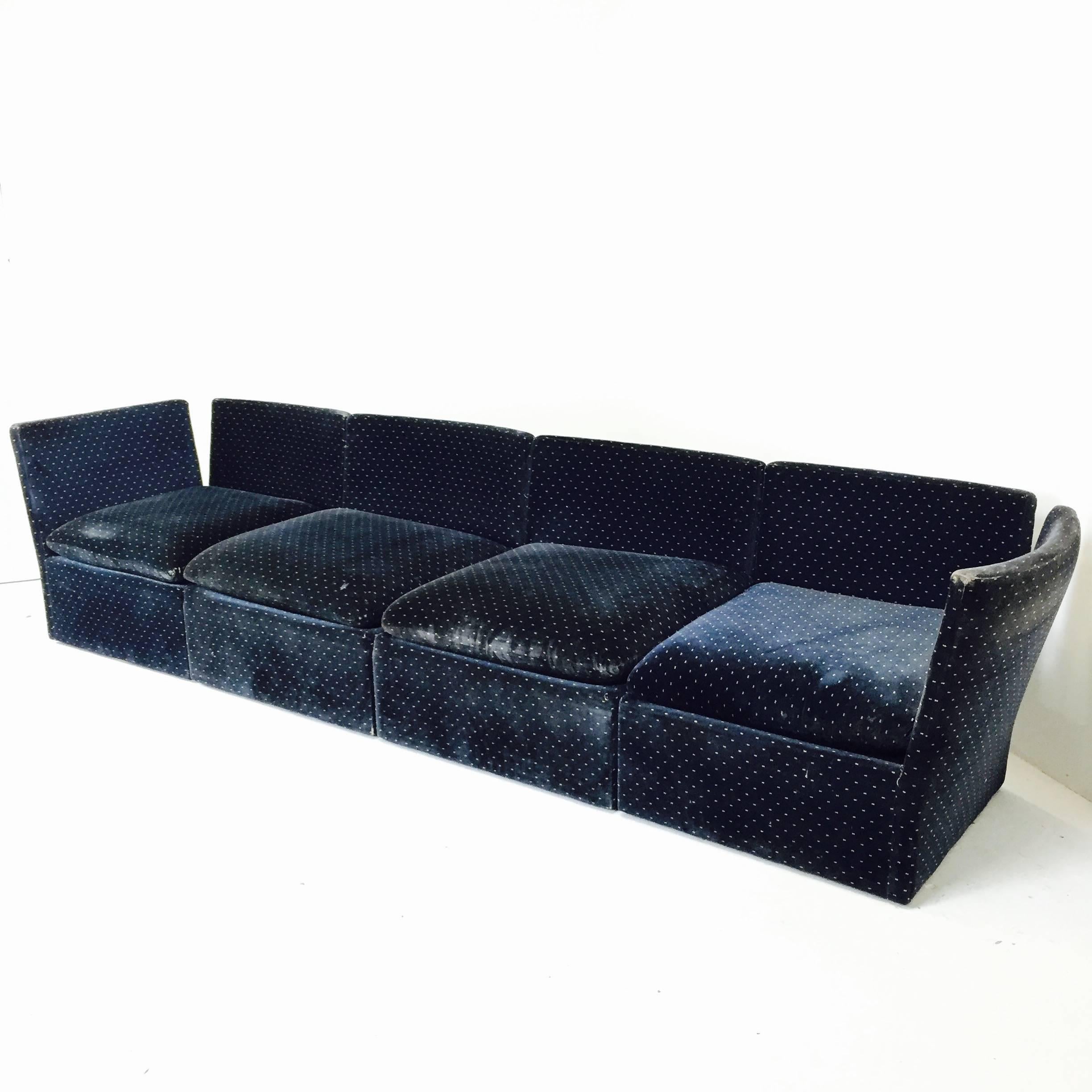 Mid-Century Modern Milo Baughman Blue Modular Sofa