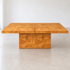 Milo Baughman Style Burl Wood Extendable Pedestal Dining Table