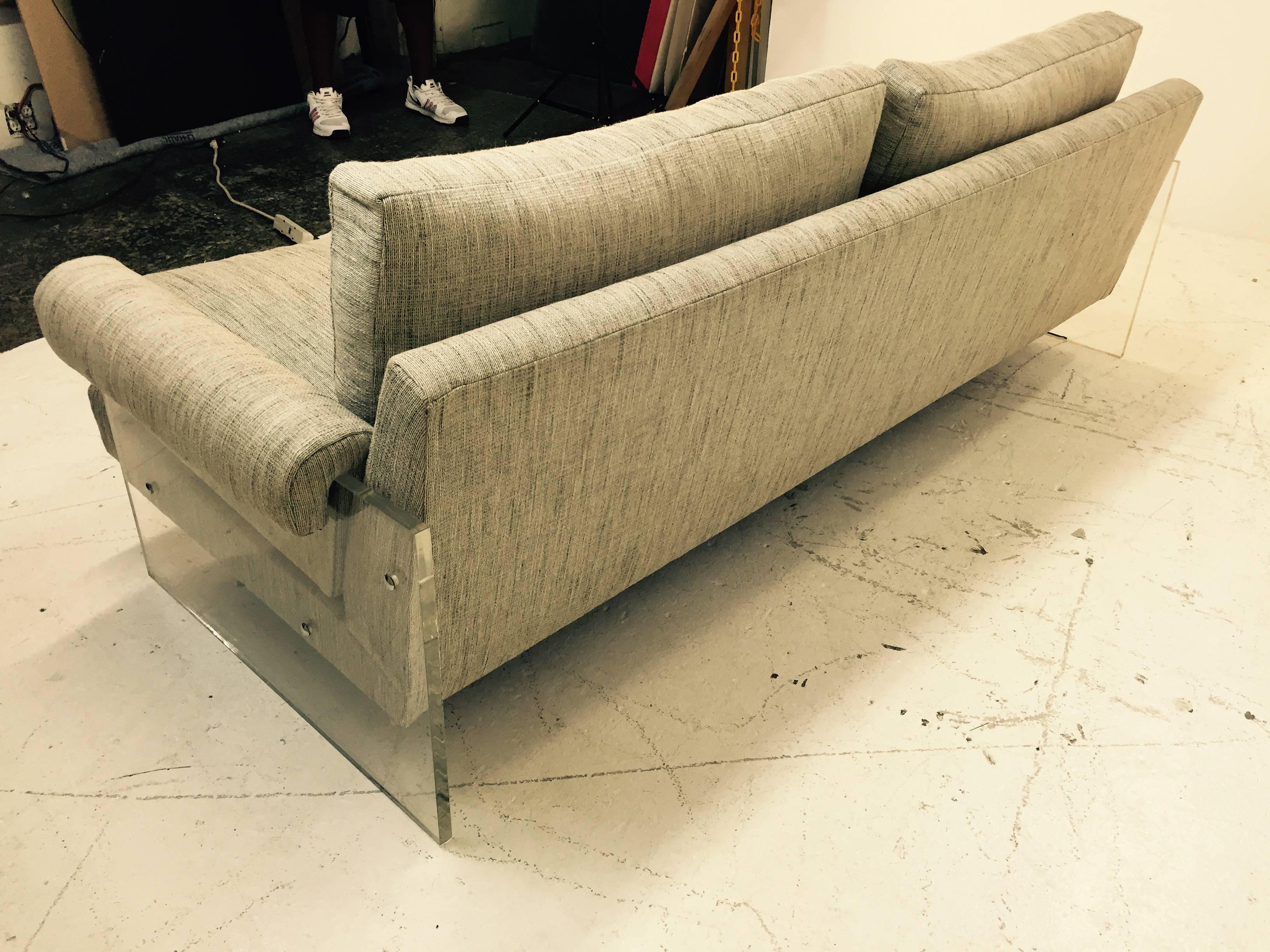 Vintage Lucite Sofa with New Upholstery, Two Available 3