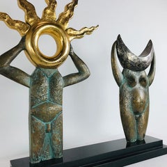 Sculpture en bronze « Le Soleil et la Lune » d'Henry Schiowitz