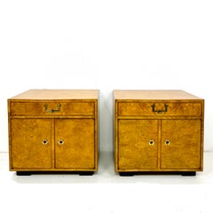 Pair of Vintage John Widdicomb Burl Wood Campaign Nightstands