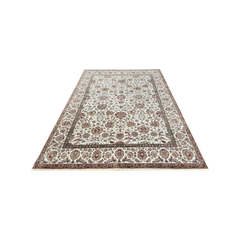 Vintage 1990s Handwoven Mughal Floral Area Rug in Ivory Wool