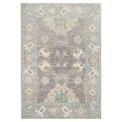 Turkish Oushak Area Rug, Handloomed Wool, Floral Pattern, 2' x 3'