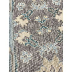 Turkish Oushak Area Rug, Handloomed Wool, Floral Design, Blue Beige