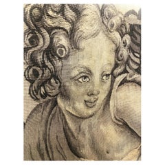 Charcoal Italian Wool Tapestry Fragment, Medieval Style