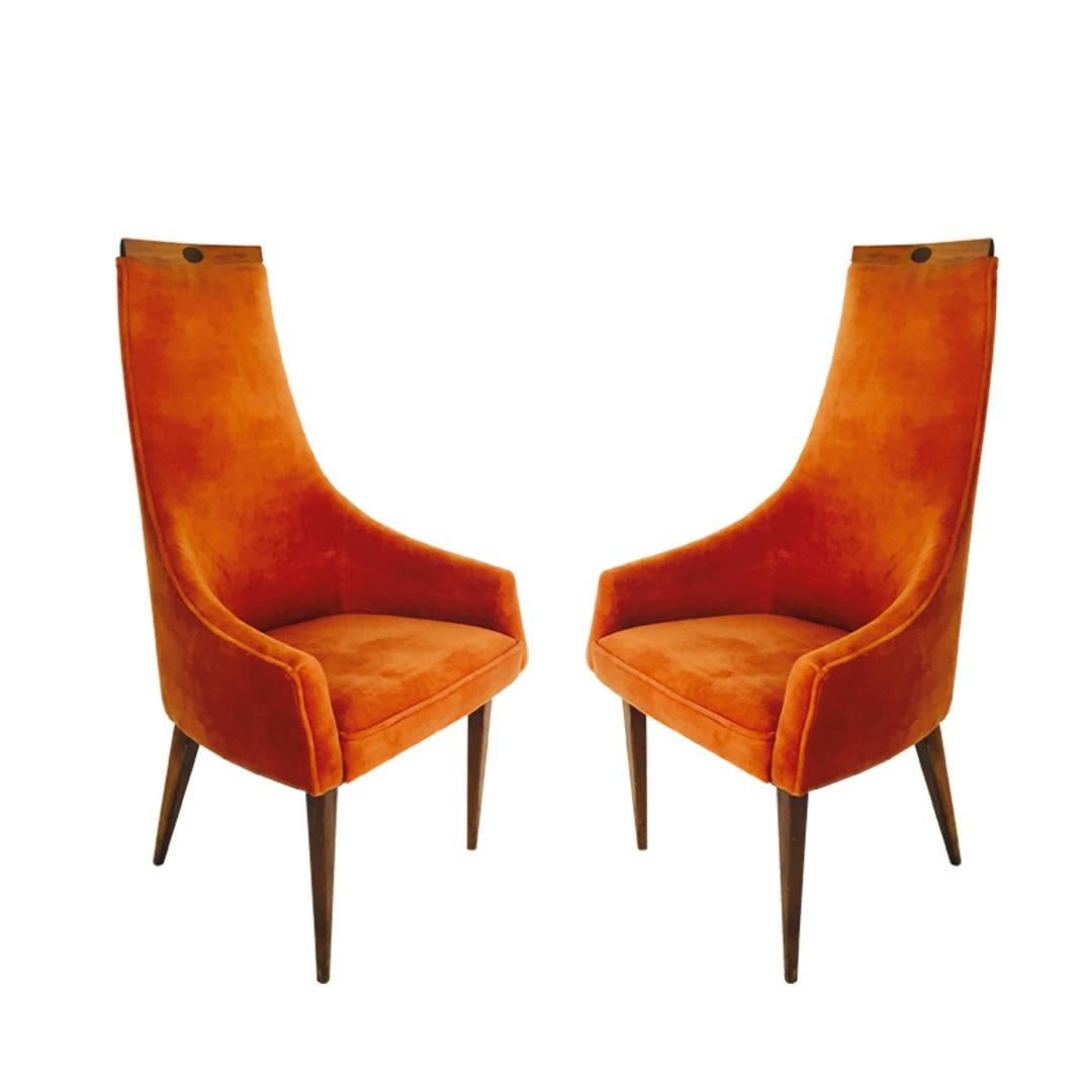 Pair of Adrian Pearsall Tall Back Armchairs in Orange Velvet