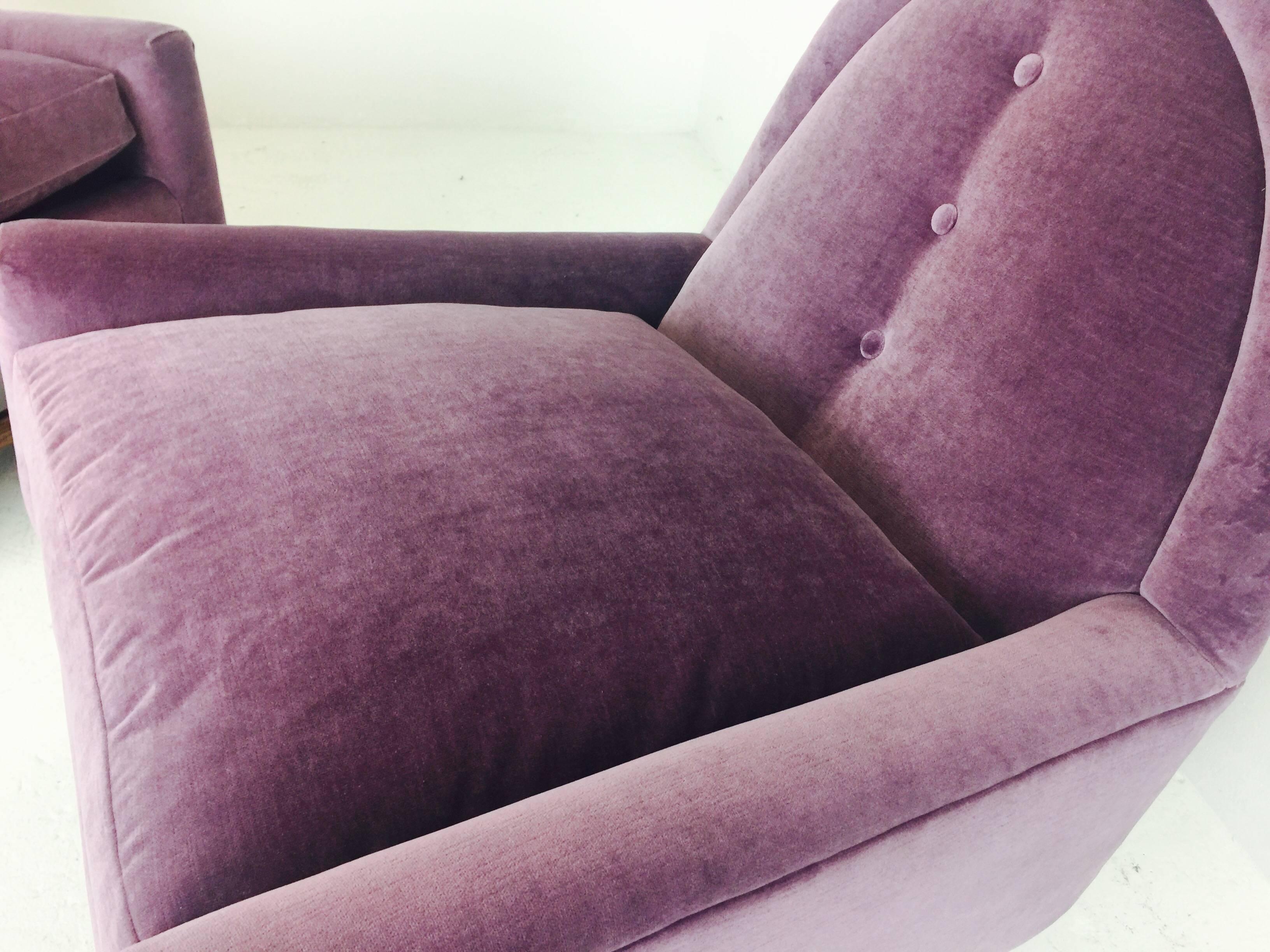 Pair of Purple Velvet Lounge Chairs in the Style of Adrian Pearsall 2