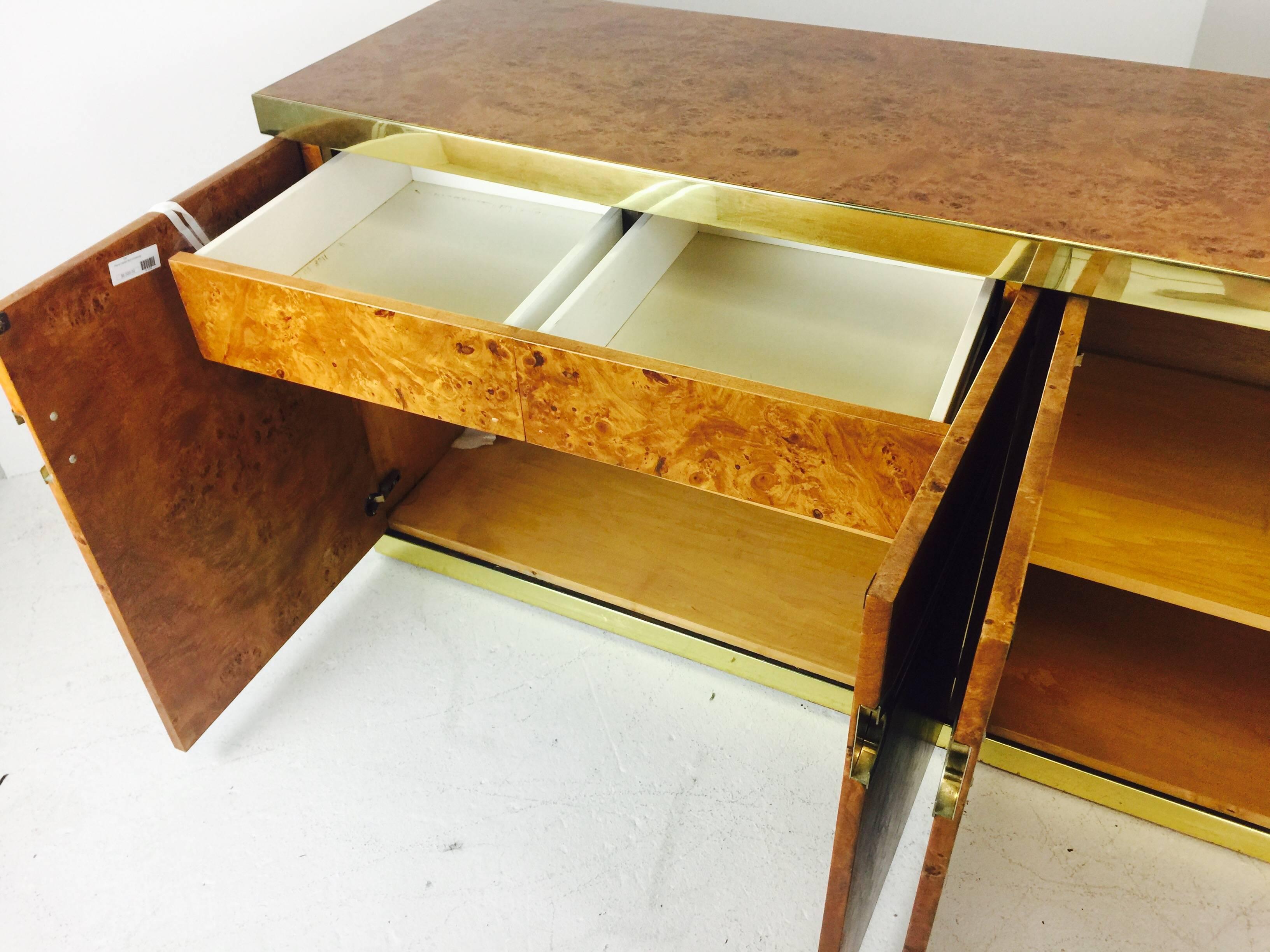 Plated Burl and Brass Credenza by Pierre Cardin