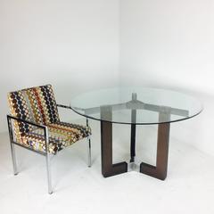 Smoke Lucite and Chrome Dining Table with Round Glass Top