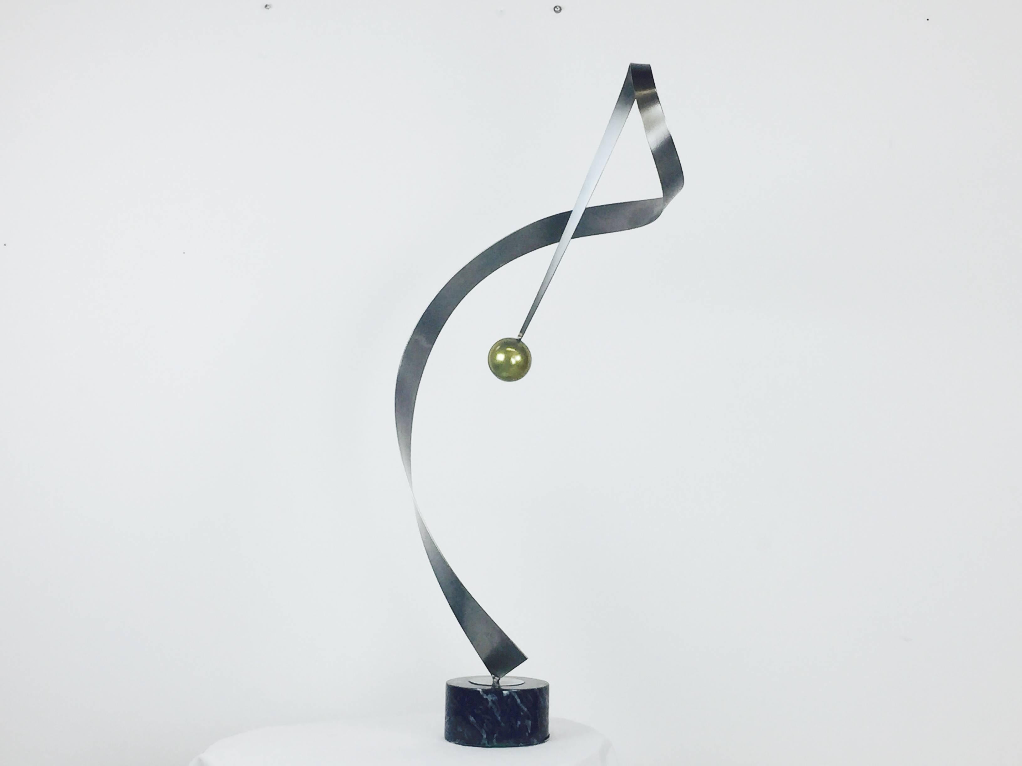 Mid-Century Modern Curtis Jeré Sculpture with Marble Base, Signed For Sale