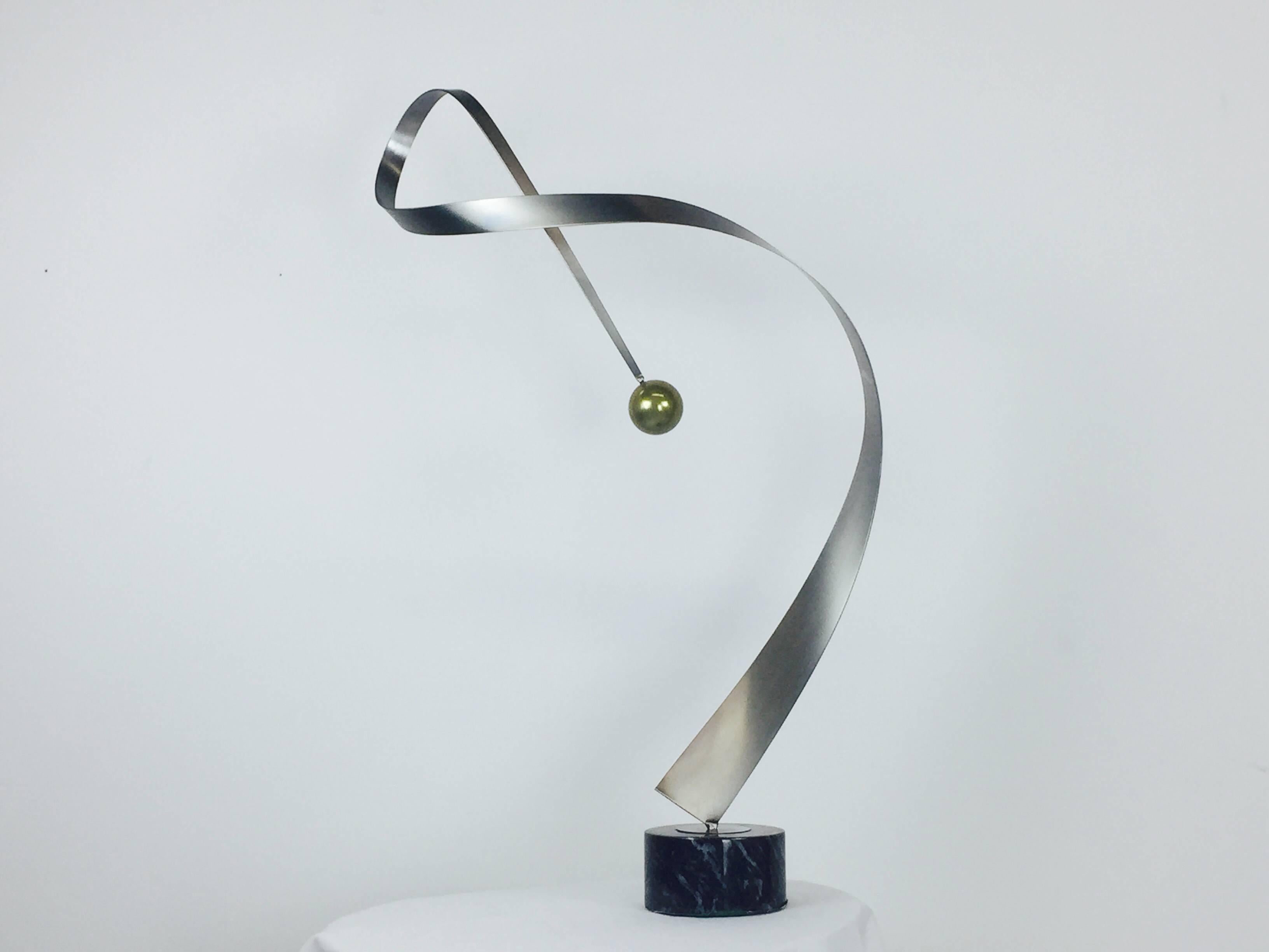 Plated Curtis Jeré Sculpture with Marble Base, Signed For Sale
